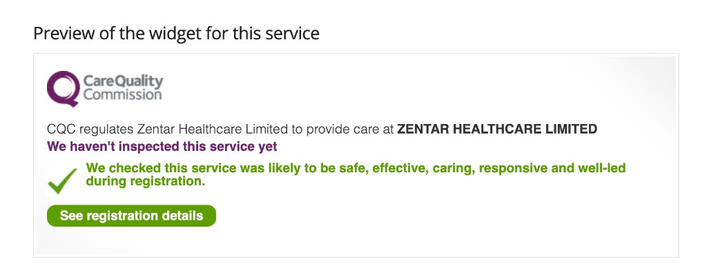 CQC widget for Zentar Healthcare Limited